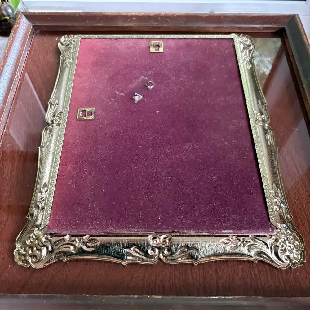 Vintage Ornate Gold Tone Metal 8x10 Frame with Red Velvet Back